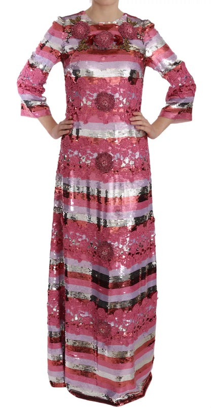 Dolce & Gabbana Pink Floral Sequined Crystal Gown Dress by Dolce & Gabbana
