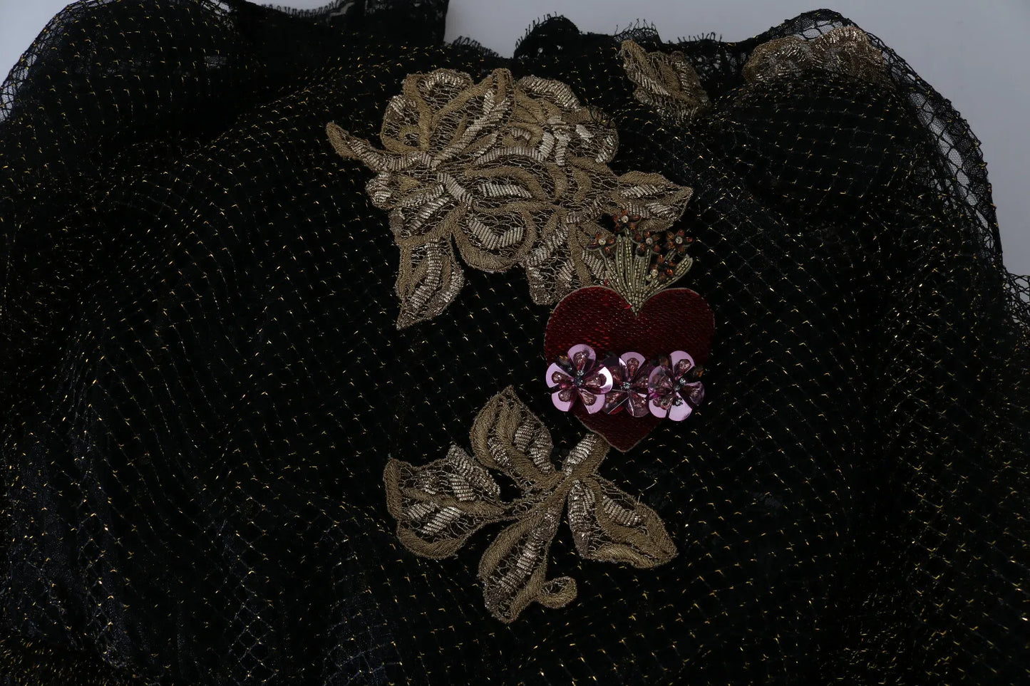 Dolce & Gabbana Black Gold Crystal Heart A-line Dress by Dolce & Gabbana