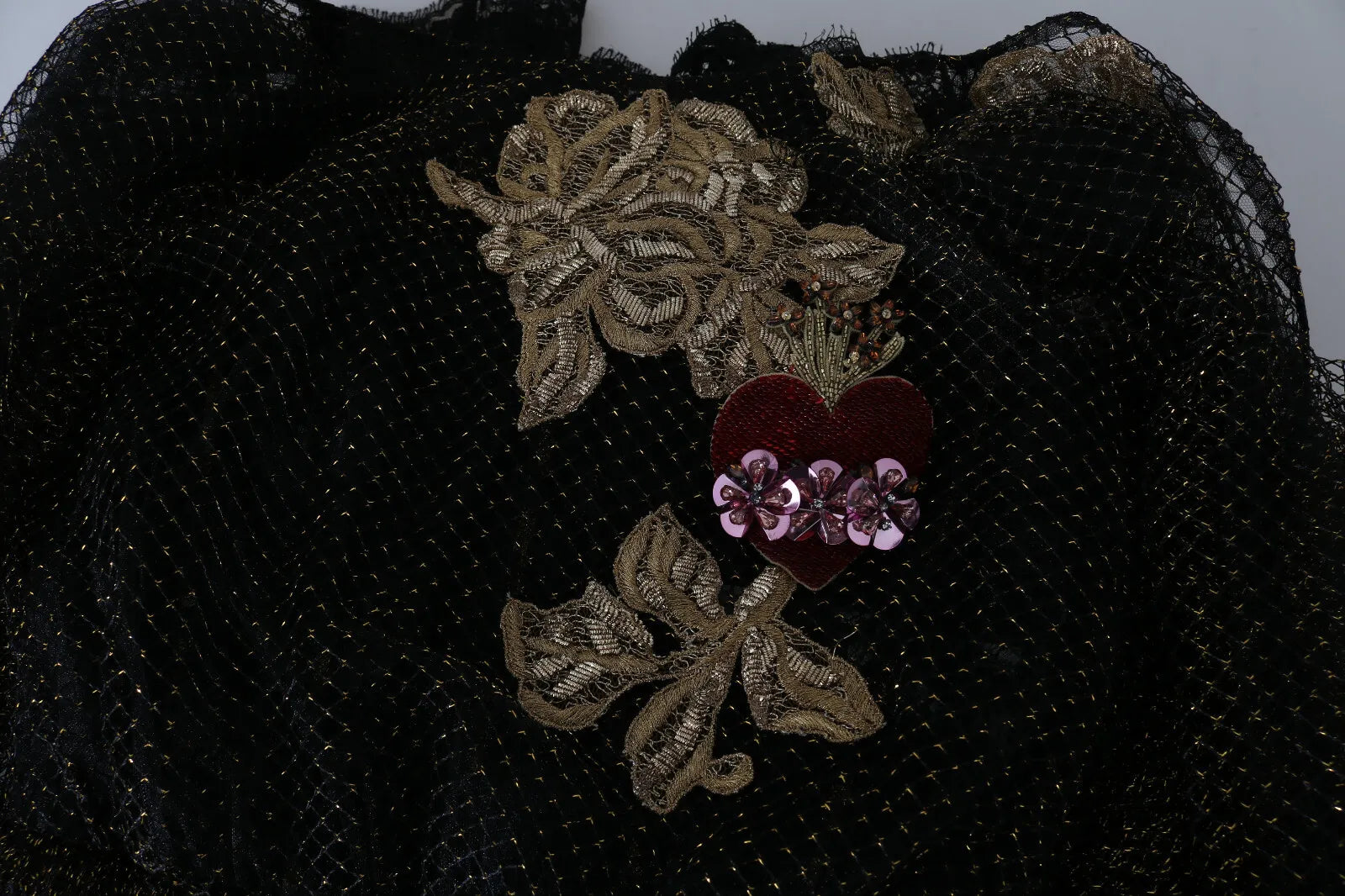 Dolce & Gabbana Black Gold Crystal Heart A-line Dress by Dolce & Gabbana