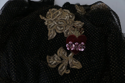 Dolce & Gabbana Black Gold Crystal Heart A-line Dress by Dolce & Gabbana