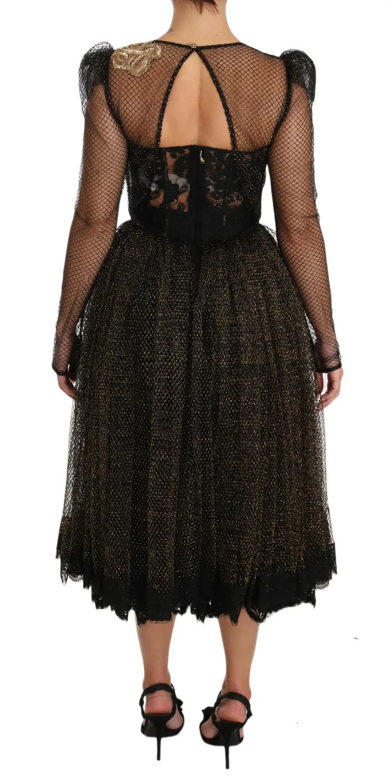 Dolce & Gabbana Black Gold Crystal Heart A-line Dress by Dolce & Gabbana