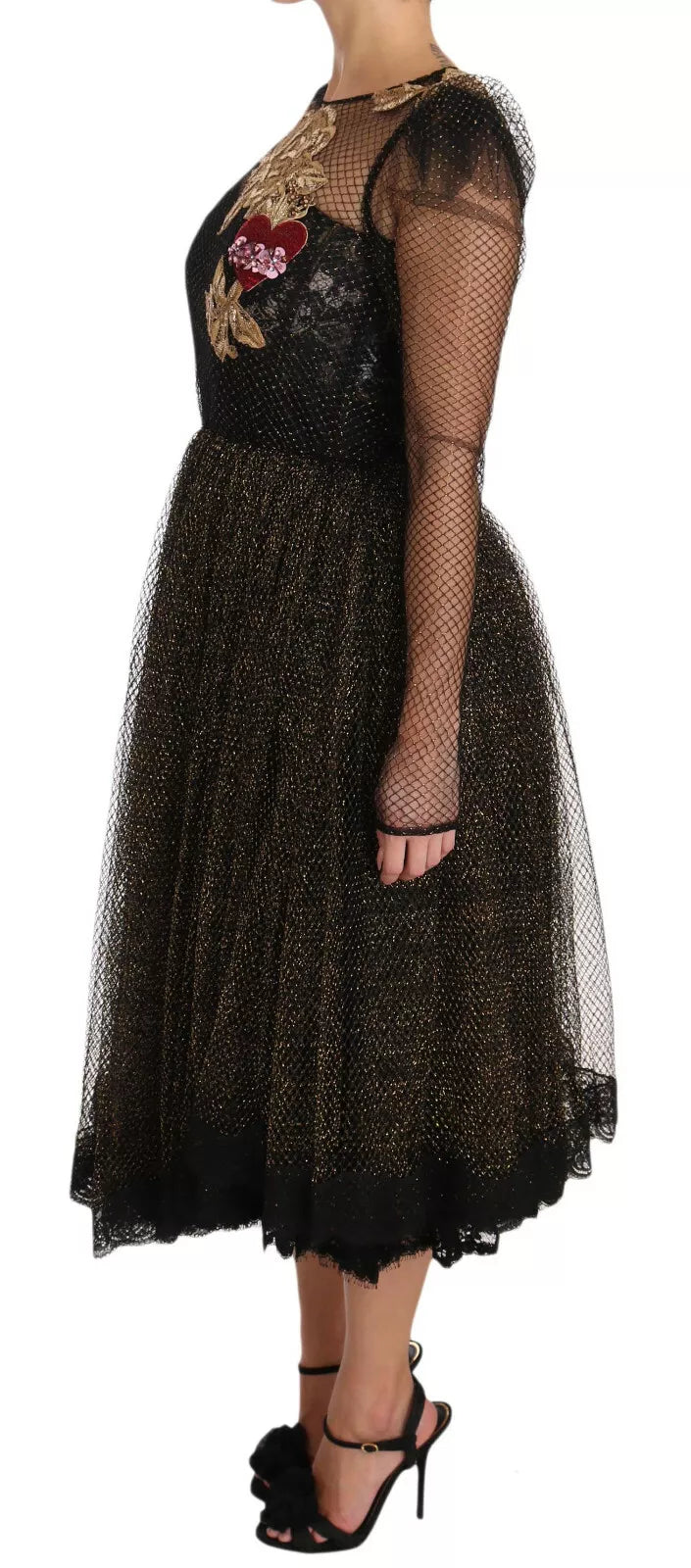 Dolce & Gabbana Black Gold Crystal Heart A-line Dress by Dolce & Gabbana