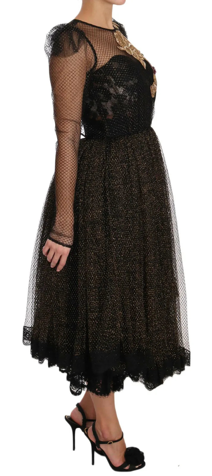 Dolce & Gabbana Black Gold Crystal Heart A-line Dress by Dolce & Gabbana
