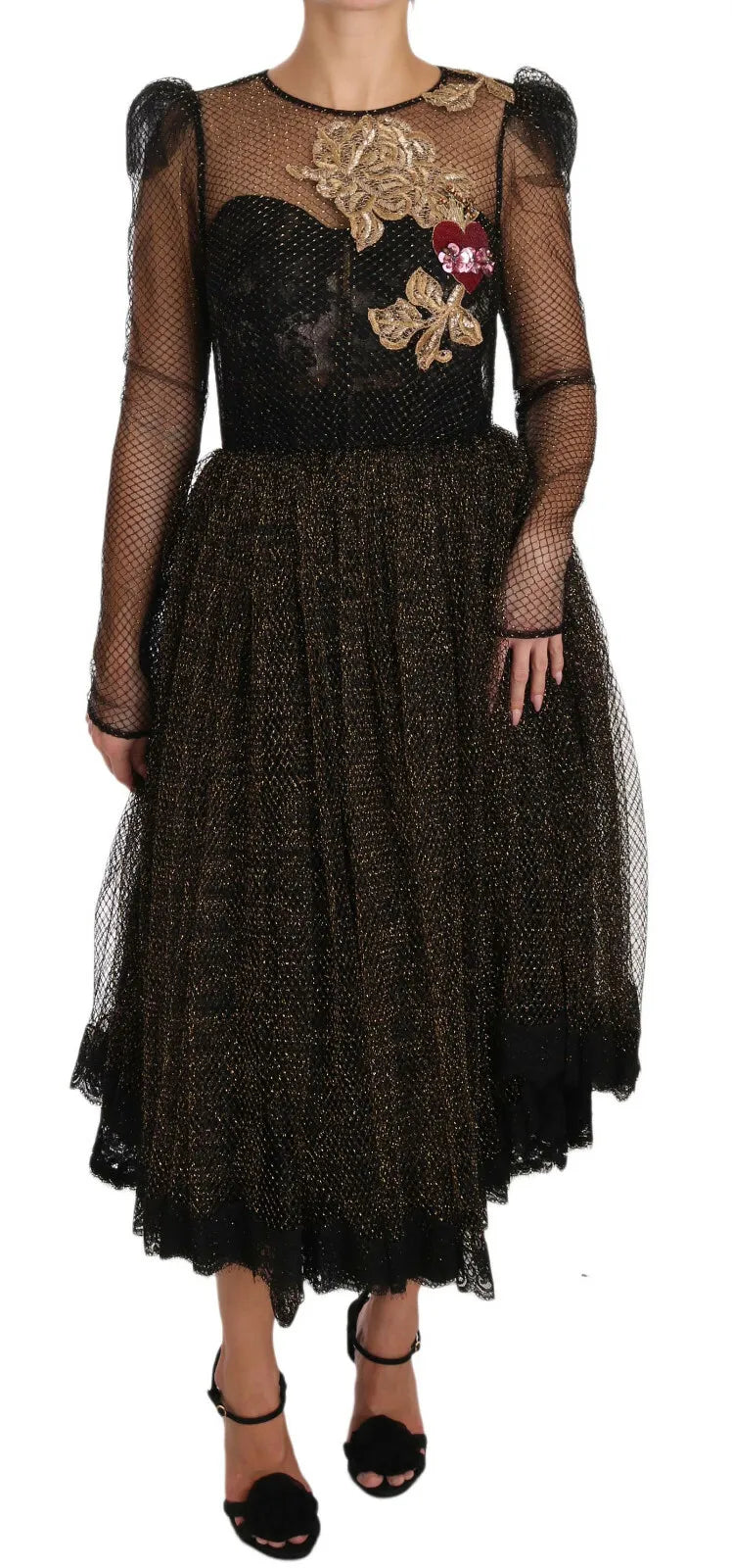 Dolce & Gabbana Black Gold Crystal Heart A-line Dress by Dolce & Gabbana