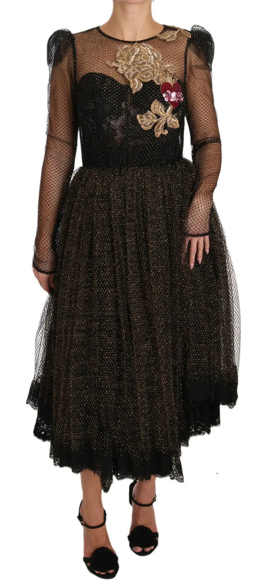 Dolce & Gabbana Black Gold Crystal Heart A-line Dress by Dolce & Gabbana