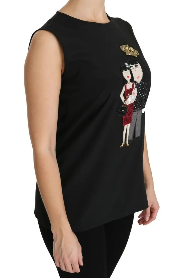 Dolce & Gabbana Black Silk DG Family Crystal Sleeveless Top by Dolce & Gabbana