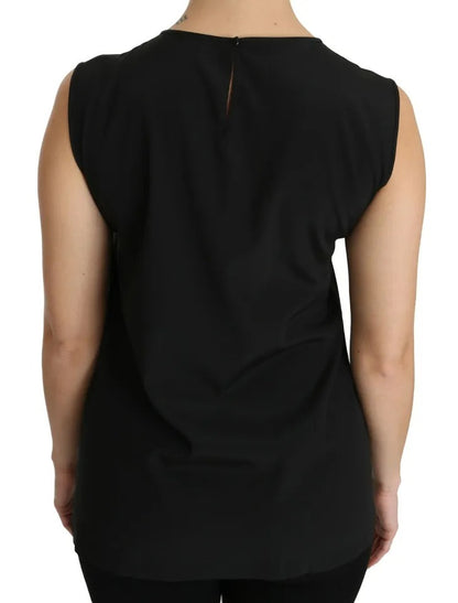 Dolce & Gabbana Black Silk DG Family Crystal Sleeveless Top by Dolce & Gabbana