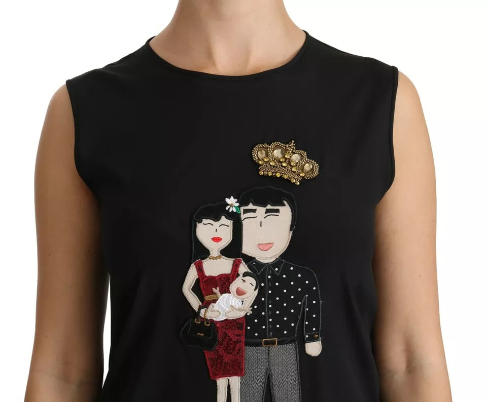 Dolce & Gabbana Black Silk DG Family Crystal Sleeveless Top by Dolce & Gabbana