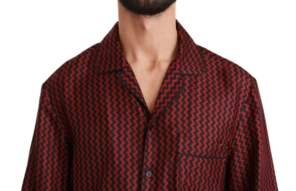 Dolce & Gabbana Black Red Zigzag Pattern Casual Shirt by Dolce & Gabbana