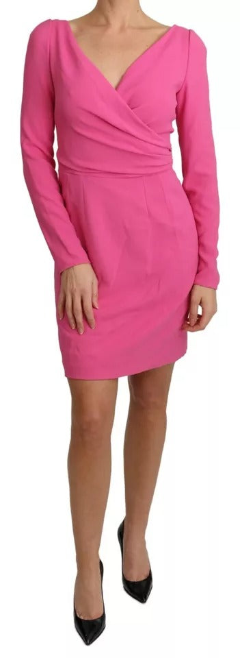 Dolce & Gabbana Pink Plunging Bodycon Sheath Mini Rayon Dress by Dolce & Gabbana