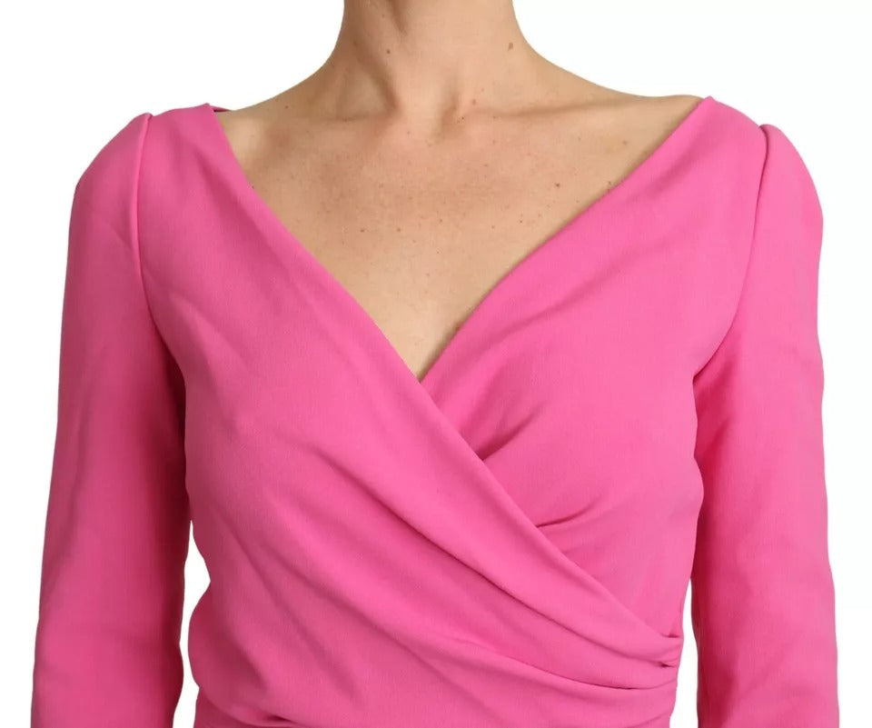 Dolce & Gabbana Pink Plunging Bodycon Sheath Mini Rayon Dress by Dolce & Gabbana