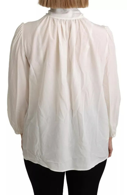 Dolce & Gabbana Off White Scarfneck Long Sleeves Blouse Silk Top by Dolce & Gabbana