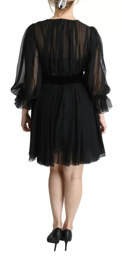 Dolce & Gabbana Black Mesh Pleated Mini Silk Blend Dress by Dolce & Gabbana