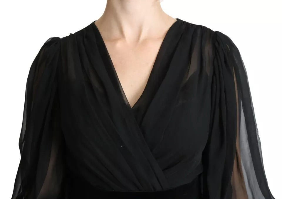 Dolce & Gabbana Black Mesh Pleated Mini Silk Blend Dress by Dolce & Gabbana