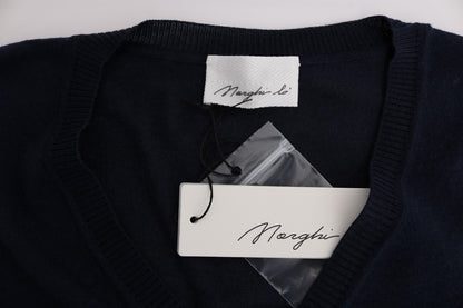 Pull cardigan élégant en laine bleue MARGHI LO'