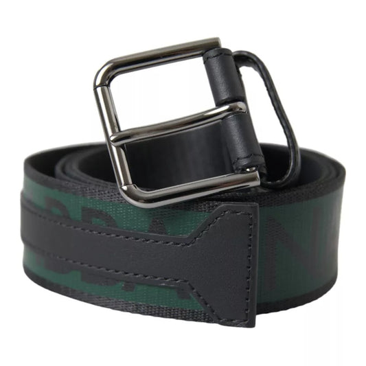 Ceinture Dolce &amp; Gabbana à boucle en métal argenté avec logo noir et vert
