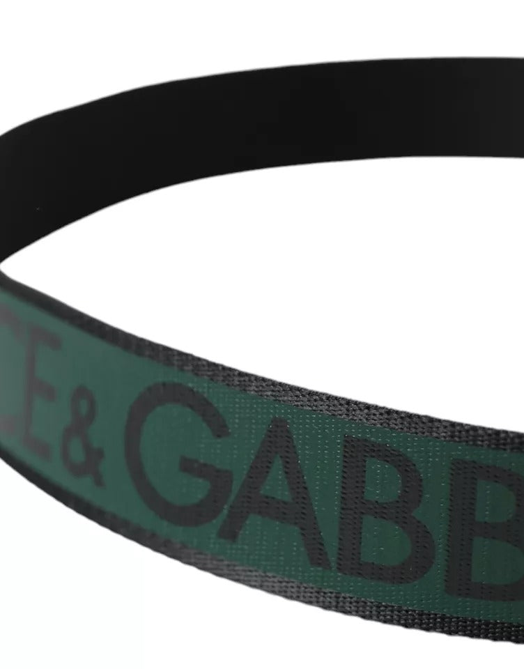 Ceinture Dolce &amp; Gabbana à boucle en métal argenté avec logo noir et vert