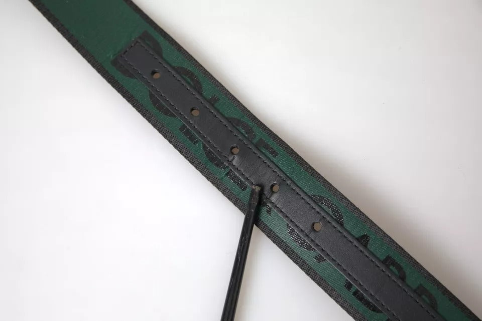 Ceinture Dolce &amp; Gabbana à boucle en métal argenté avec logo noir et vert