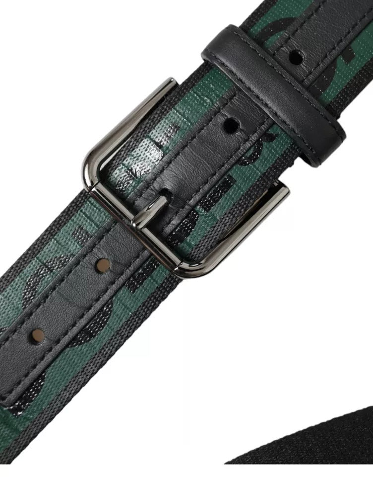 Ceinture Dolce &amp; Gabbana à boucle en métal argenté avec logo noir et vert
