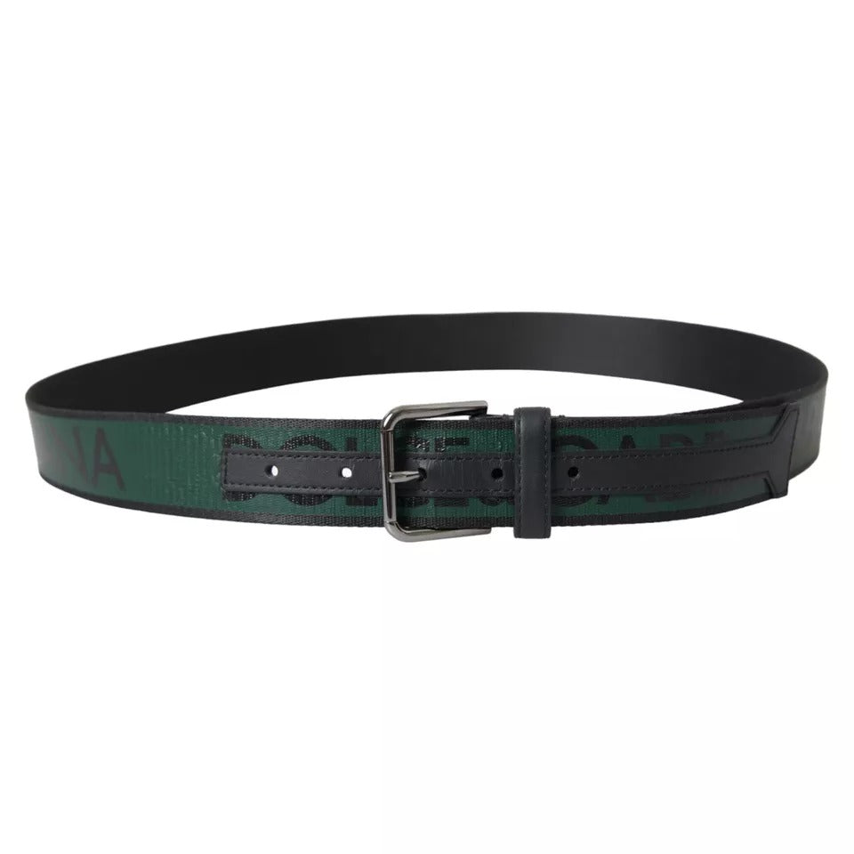 Ceinture Dolce &amp; Gabbana à boucle en métal argenté avec logo noir et vert