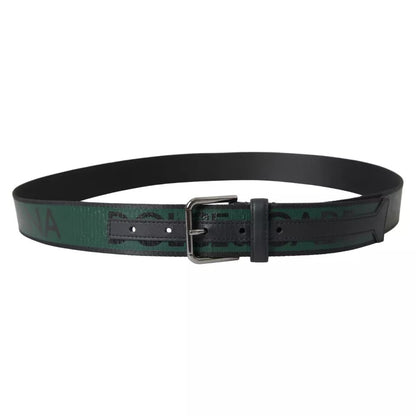 Ceinture Dolce &amp; Gabbana à boucle en métal argenté avec logo noir et vert