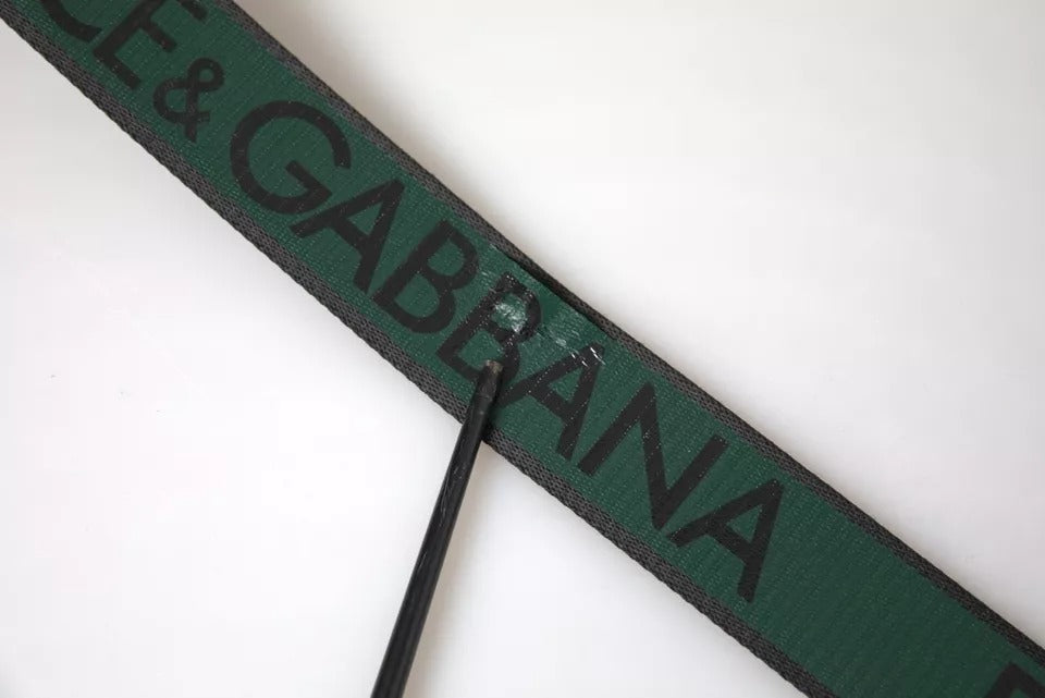 Ceinture Dolce &amp; Gabbana à boucle en métal argenté avec logo noir et vert