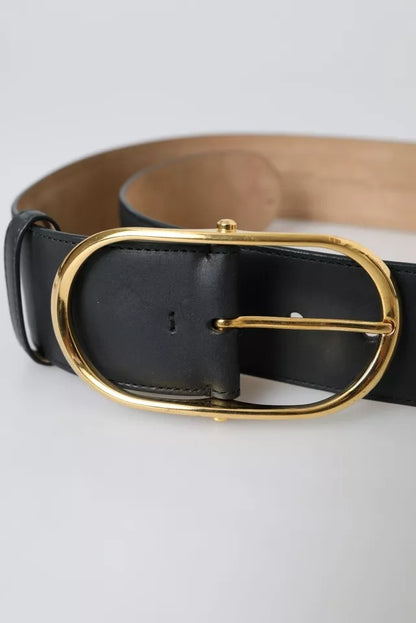 Ceinture Dolce &amp; Gabbana en cuir noir avec boucle ovale en métal doré