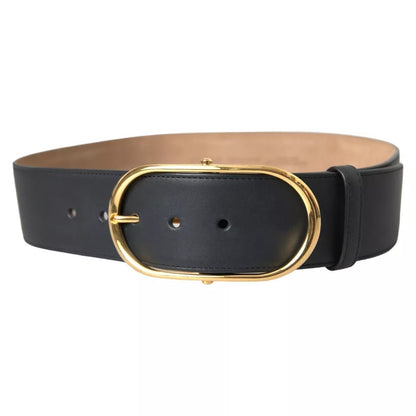 Ceinture Dolce &amp; Gabbana en cuir noir avec boucle ovale en métal doré