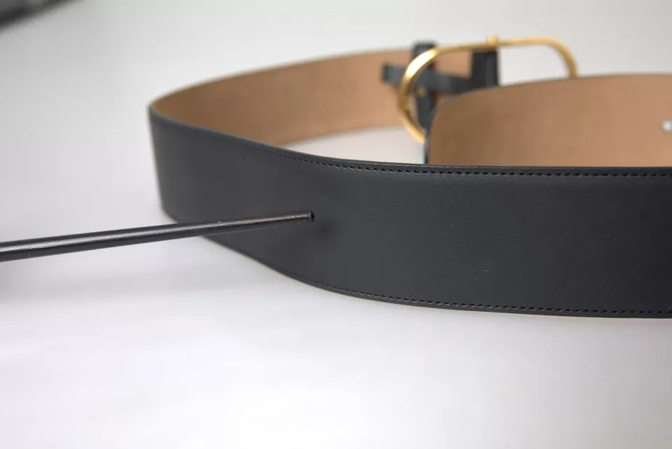 Ceinture Dolce &amp; Gabbana en cuir noir avec boucle ovale en métal doré