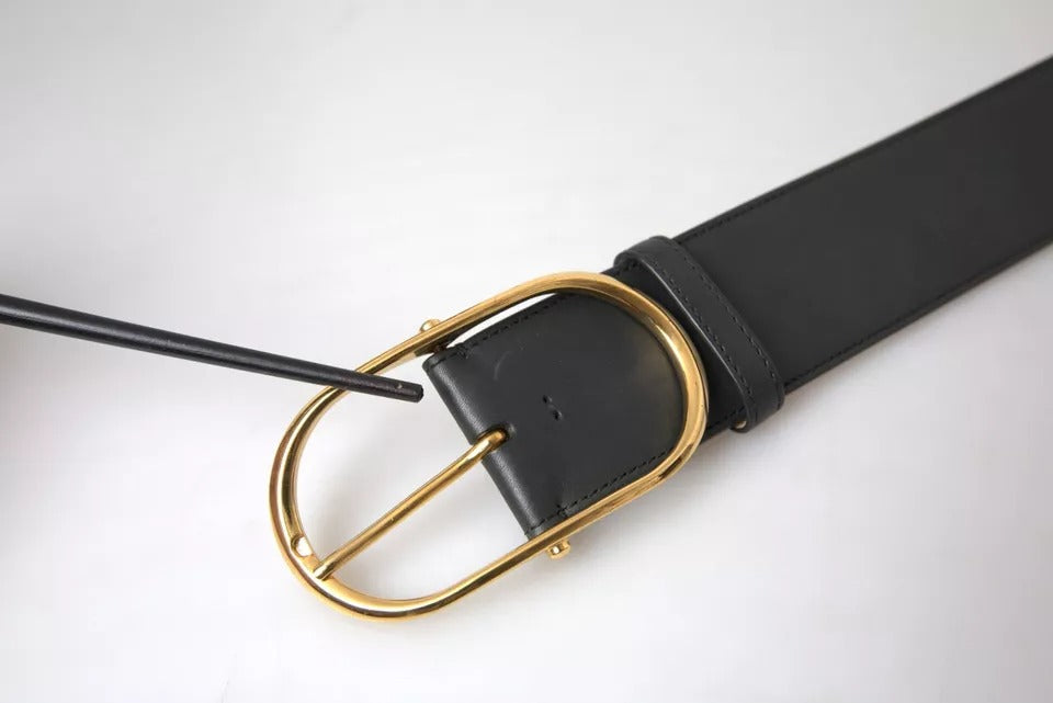 Ceinture Dolce &amp; Gabbana en cuir noir avec boucle ovale en métal doré