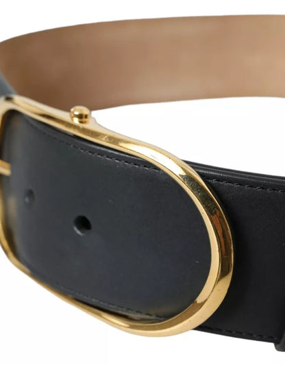 Ceinture Dolce &amp; Gabbana en cuir noir avec boucle ovale en métal doré