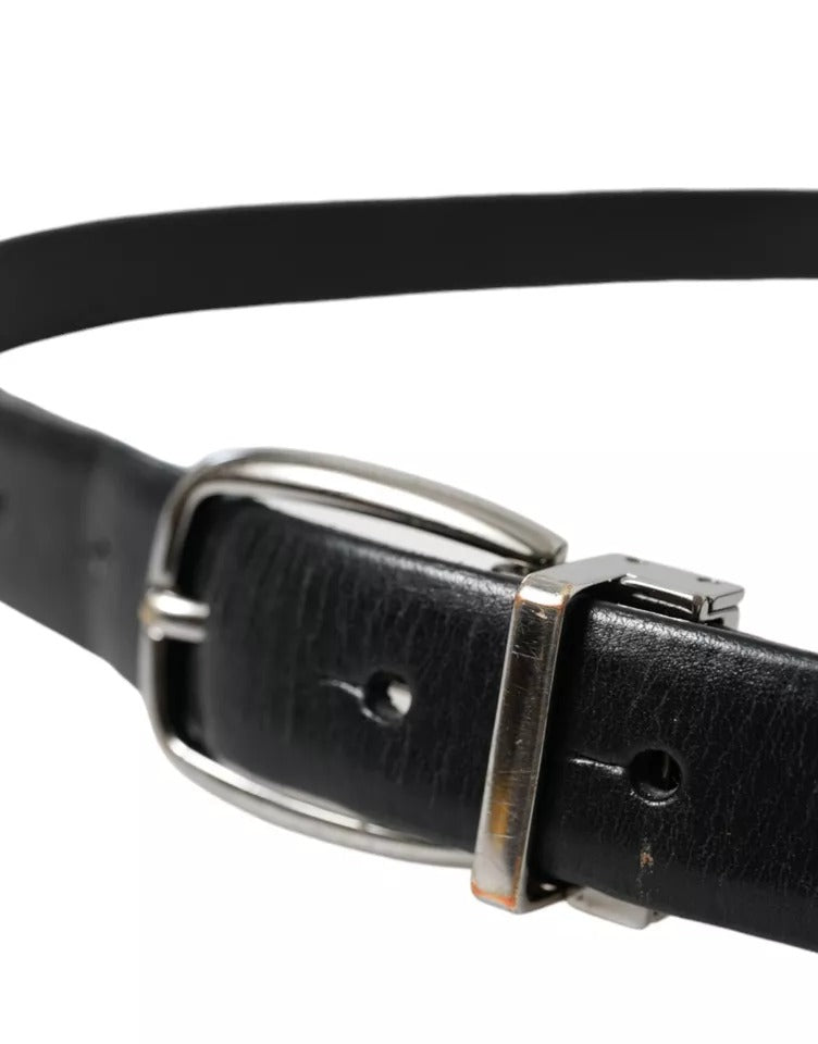 Ceinture pour homme Dolce &amp; Gabbana en cuir noir avec boucle en métal argenté