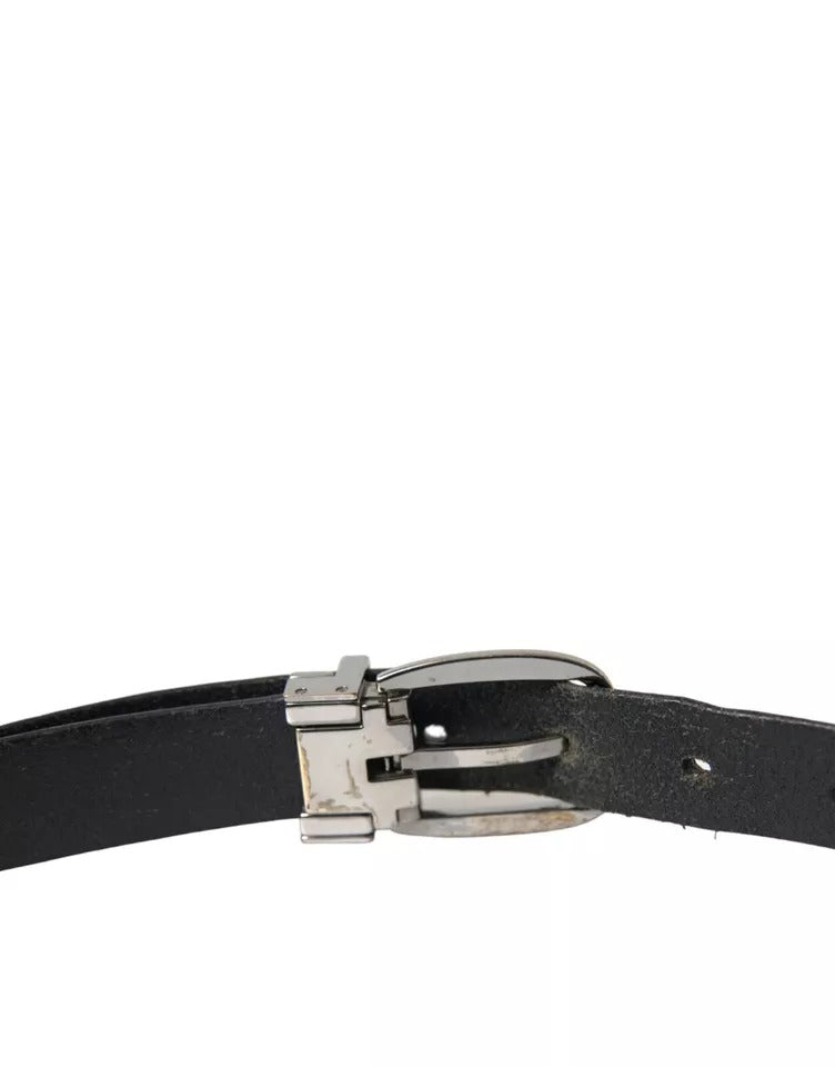 Ceinture pour homme Dolce &amp; Gabbana en cuir noir avec boucle en métal argenté