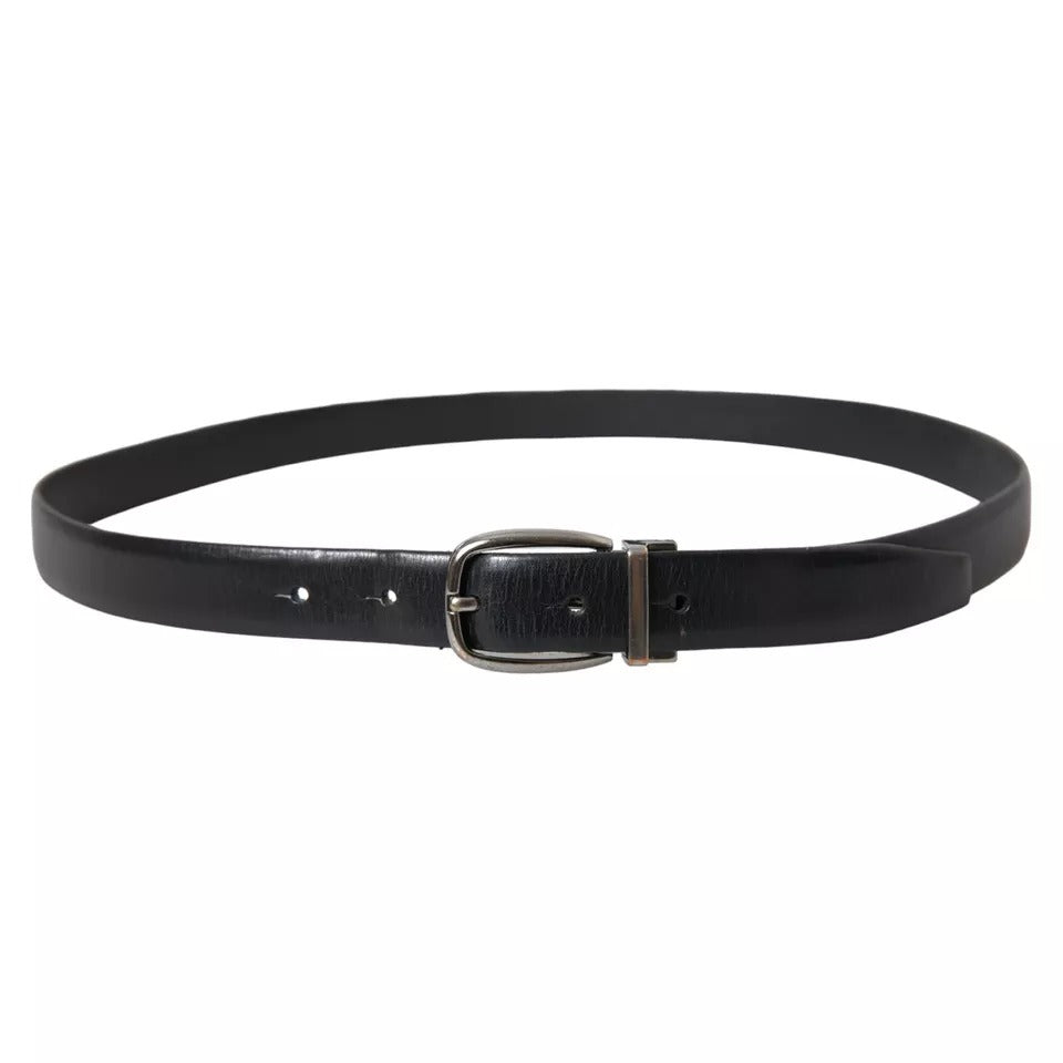 Ceinture pour homme Dolce &amp; Gabbana en cuir noir avec boucle en métal argenté