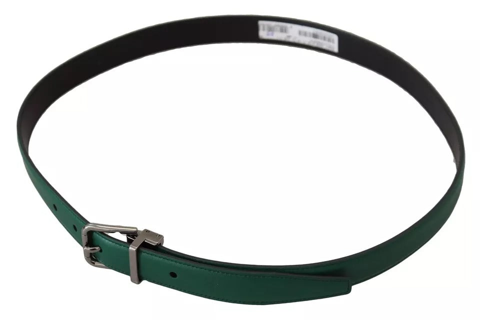 Ceinture Dolce &amp; Gabbana en cuir de veau vert avec boucle en métal argenté
