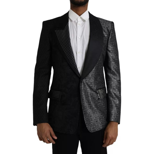 Blazer simple boutonnage en soie noir argenté Dolce &amp; Gabbana