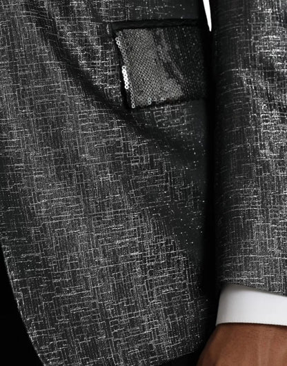Blazer simple boutonnage en soie noir argenté Dolce &amp; Gabbana