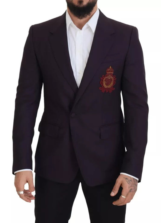 Blazer en laine à simple boutonnage et logo violet Dolce &amp; Gabbana