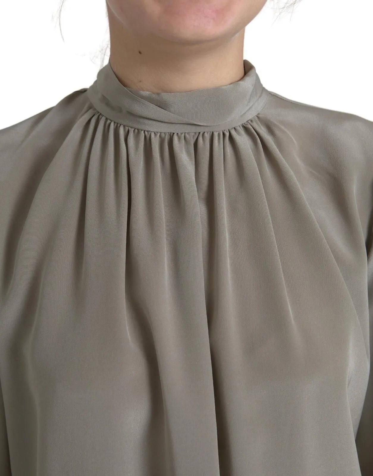 Dolce & Gabbana Gray Mock Neck Long Sleeves Top Blouse by Dolce & Gabbana