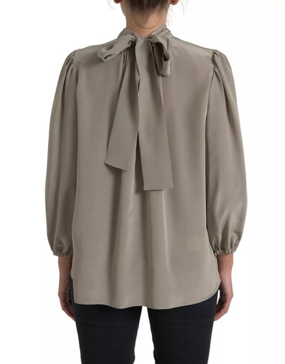 Dolce & Gabbana Gray Mock Neck Long Sleeves Top Blouse by Dolce & Gabbana