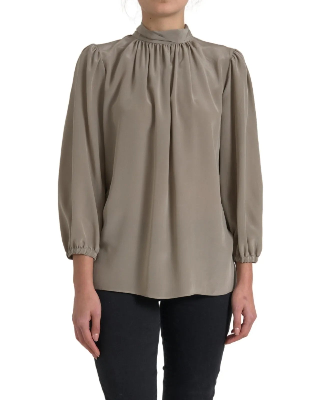 Dolce & Gabbana Gray Mock Neck Long Sleeves Top Blouse by Dolce & Gabbana
