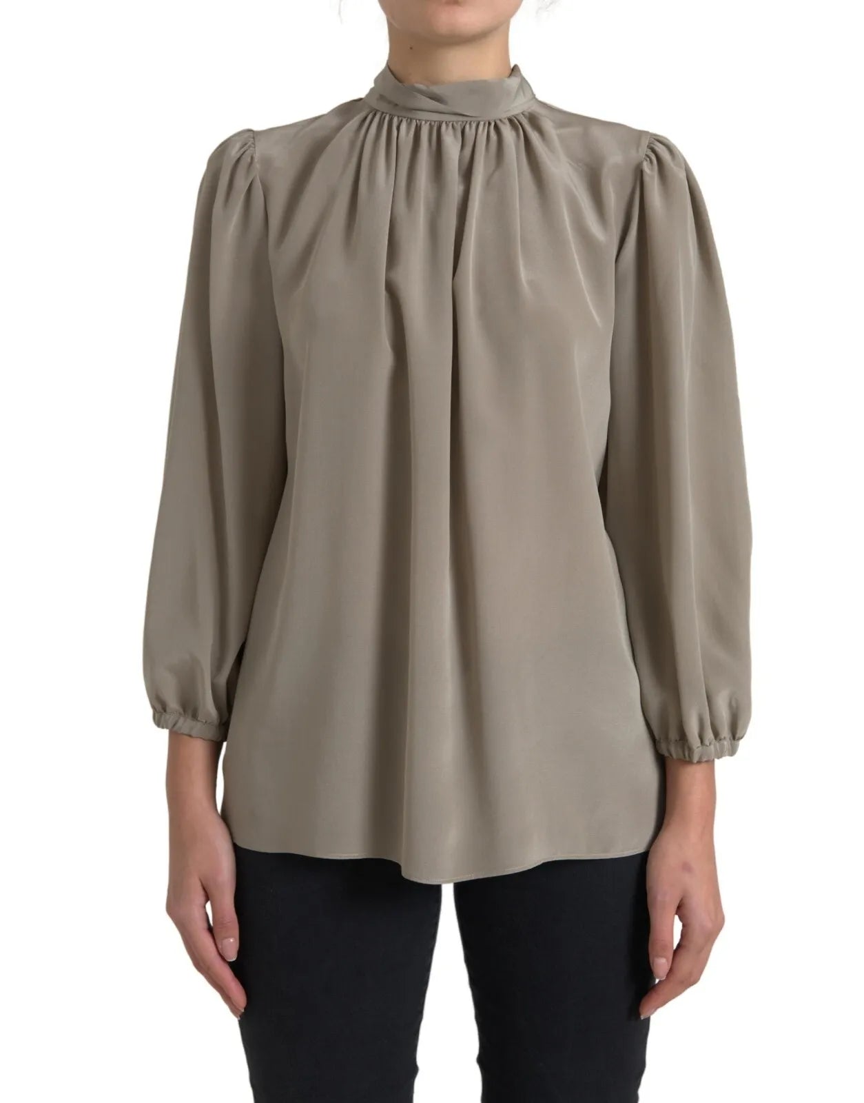 Dolce & Gabbana Gray Mock Neck Long Sleeves Top Blouse by Dolce & Gabbana