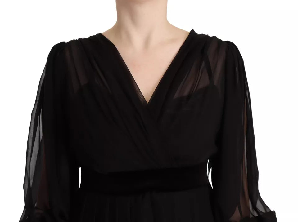 Dolce & Gabbana Black V-neck Long Sleeves Mini A-line Dress by Dolce & Gabbana