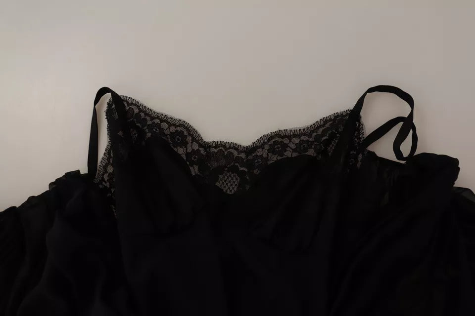 Dolce & Gabbana Black V-neck Long Sleeves Mini A-line Dress by Dolce & Gabbana