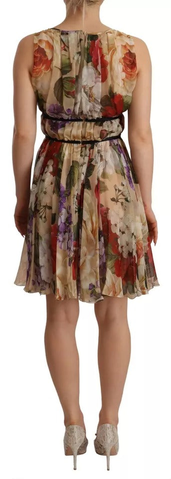 Dolce & Gabbana Beige Floral Sleeveless Round Neck Mini Dress by Dolce & Gabbana