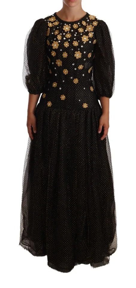 Dolce & Gabbana Black Crystal Floral Maxi Ball Gown Dress by Dolce & Gabbana