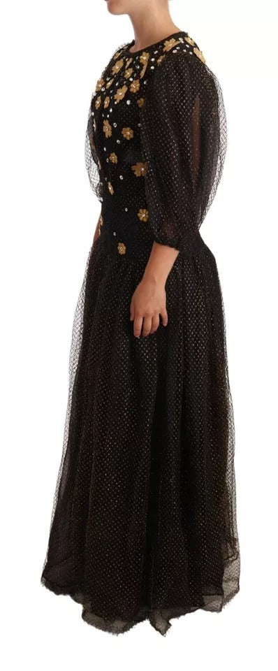 Dolce & Gabbana Black Crystal Floral Maxi Ball Gown Dress by Dolce & Gabbana