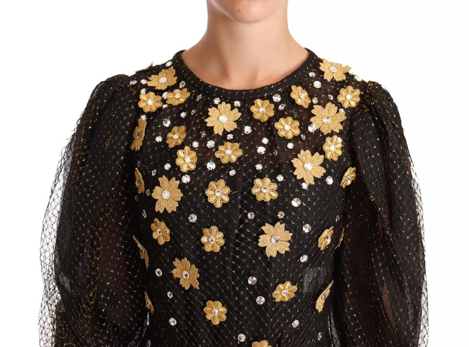 Dolce & Gabbana Black Crystal Floral Maxi Ball Gown Dress by Dolce & Gabbana
