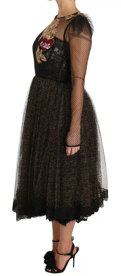 Dolce & Gabbana Black Gold Crystal Heart A-line Dress by Dolce & Gabbana
