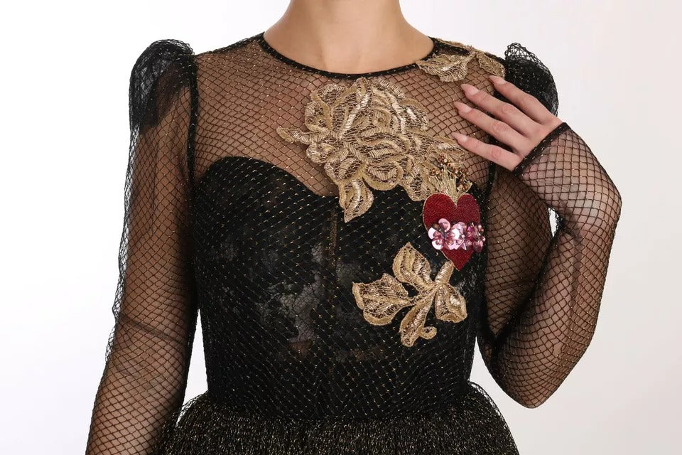 Dolce & Gabbana Black Gold Crystal Heart A-line Dress by Dolce & Gabbana